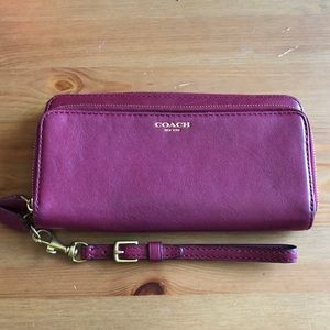 Coach, fuchsia, double zip wallet